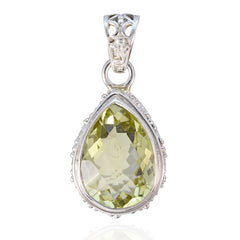 Lemon Quartz Featherlight Turkish Sterling Silver Solitaire Yellow Pendant