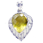 Lemon Quartz Chunky Mexican Silver Solitaire Yellow Pendant