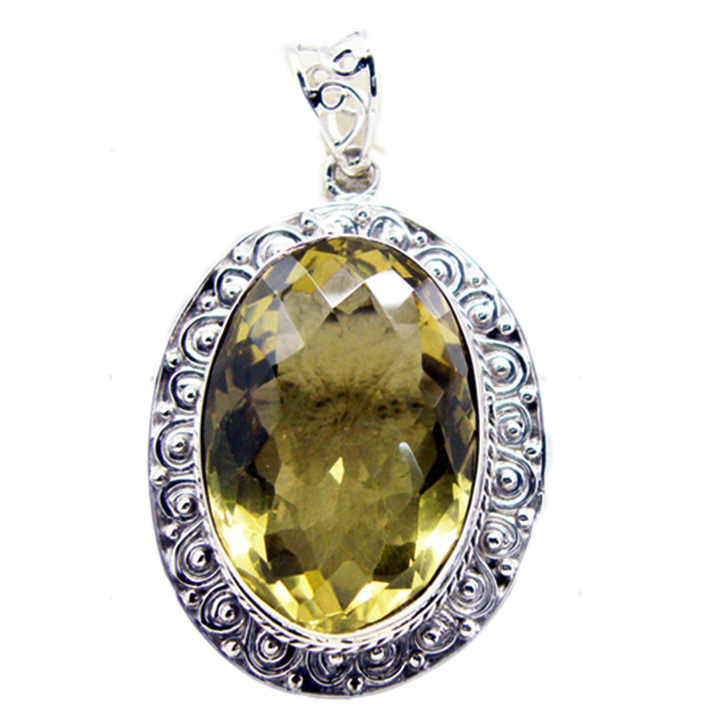 Lemon Quartz Chunky Egyptian Silver Solitaire Yellow Pendant