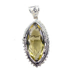 Lemon Quartz Statement Turkish 925 Silver Solitaire Yellow Pendant