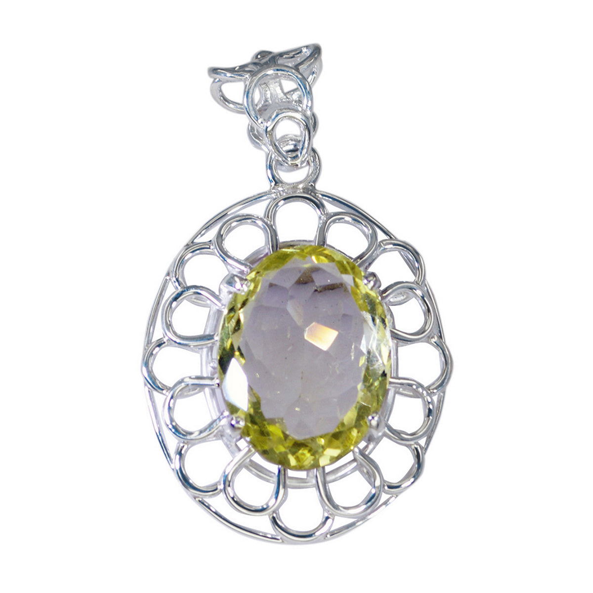 Lemon Quartz Statement Moroccan Sterling Silver Solitaire Yellow Pendant