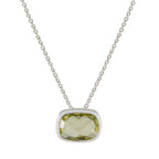 Lemon Quartz Classic German Silver Solitaire Yellow Pendant