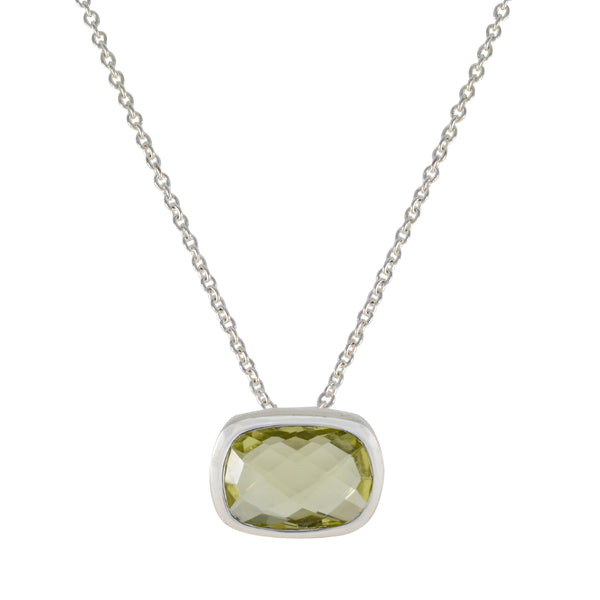 Lemon Quartz Classic German Silver Solitaire Yellow Pendant