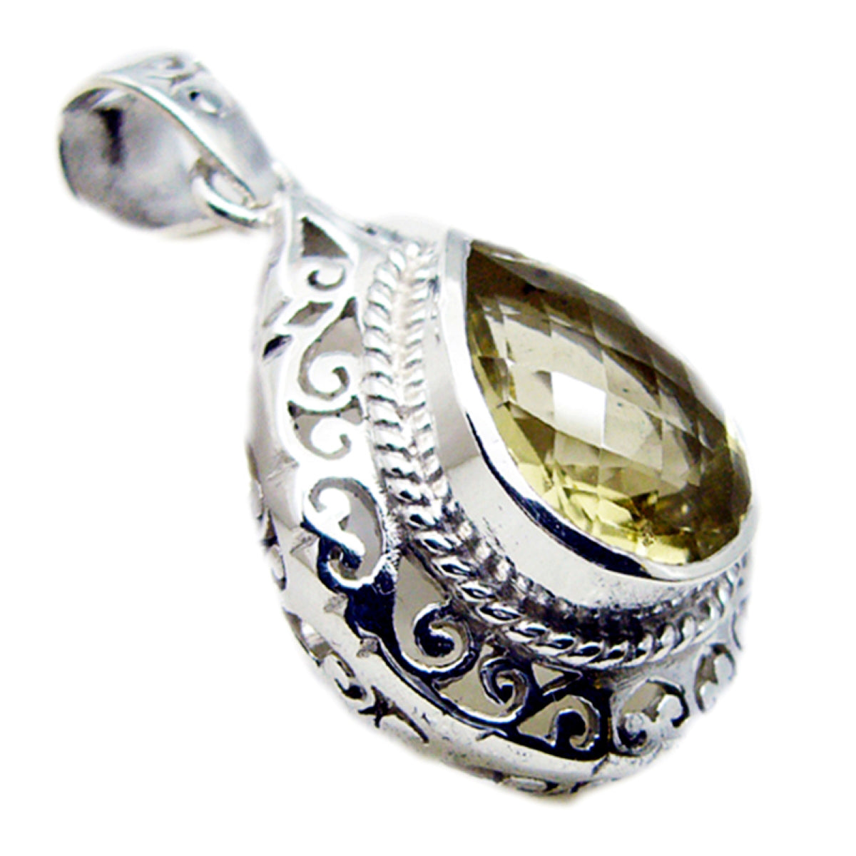 Lemon Quartz Statement German 925 Silver Solitaire Yellow Pendant