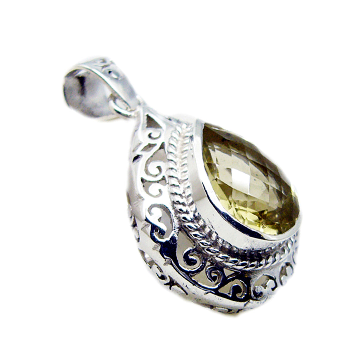 Lemon Quartz Statement German 925 Silver Solitaire Dayana Victorian Yellow Pendant Jewelry