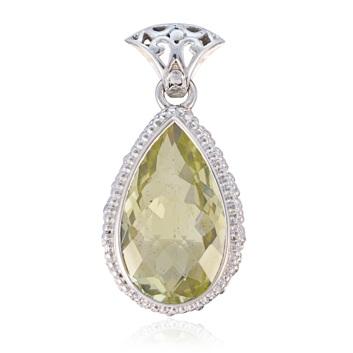 Lemon Quartz Featherlight American 925 Silver Solitaire Yellow Pendant