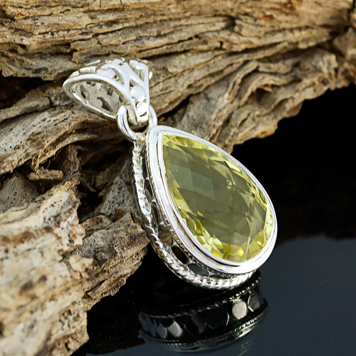 Lemon Quartz Featherlight Mexican 92.5 Silver Solitaire Aurora Graceful Yellow Pendant Jewellery