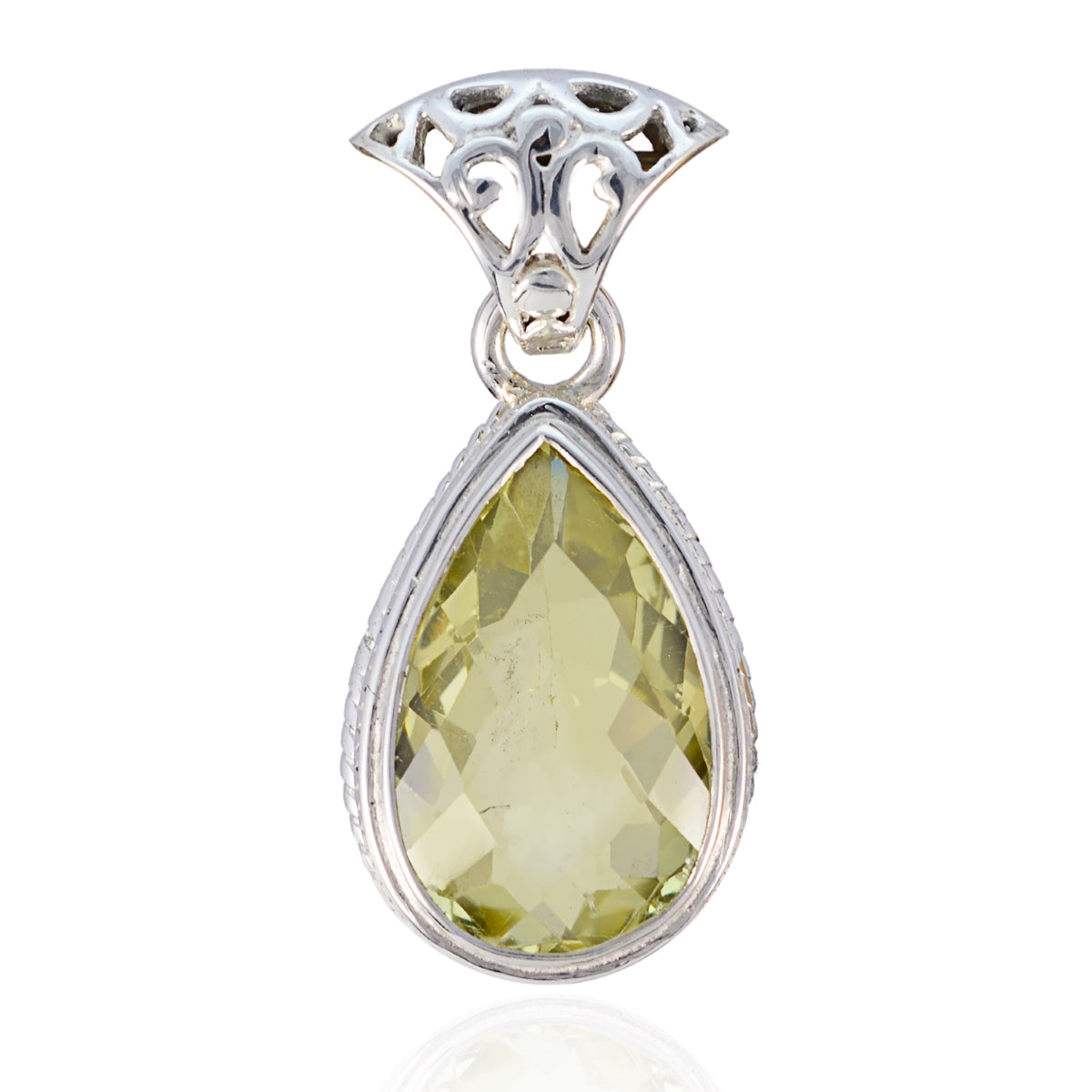 Lemon Quartz Featherlight Mexican 92.5 Silver Solitaire Yellow Pendant