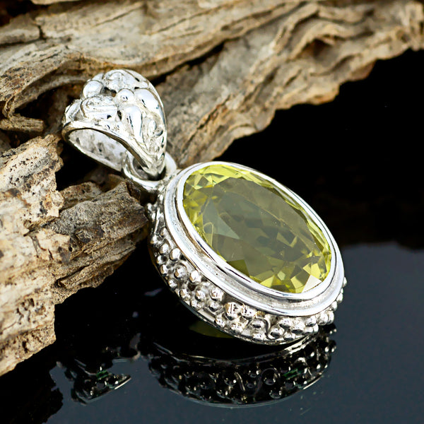 Citroenkwarts, dikke Egyptische sterling zilveren solitaire, Abigail touwdraad, gele hanger, sieraden
