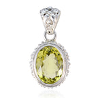 Lemon Quartz Chunky Egyptian Sterling Silver Solitaire Yellow Pendant