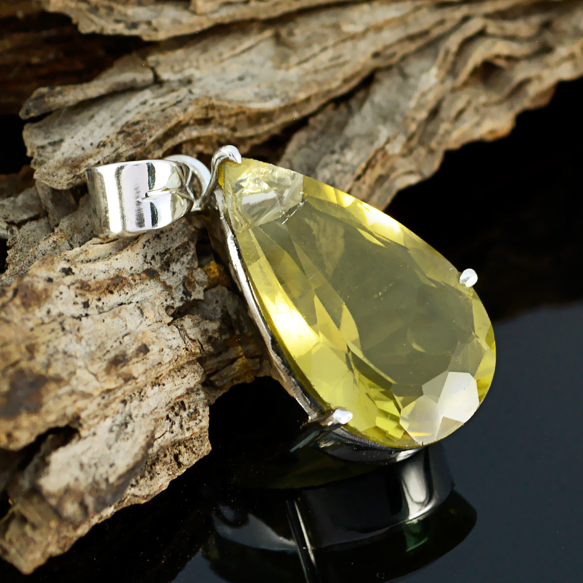 Lemon Quartz Chunky Latin American Silver Solitaire Autumn Cultural Yellow Pendant Jewelry