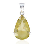 Lemon Quartz Chunky Latin American Silver Solitaire Yellow Pendant