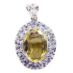 Lemon Quartz Chunky American 925 Silver Solitaire Yellow Pendant