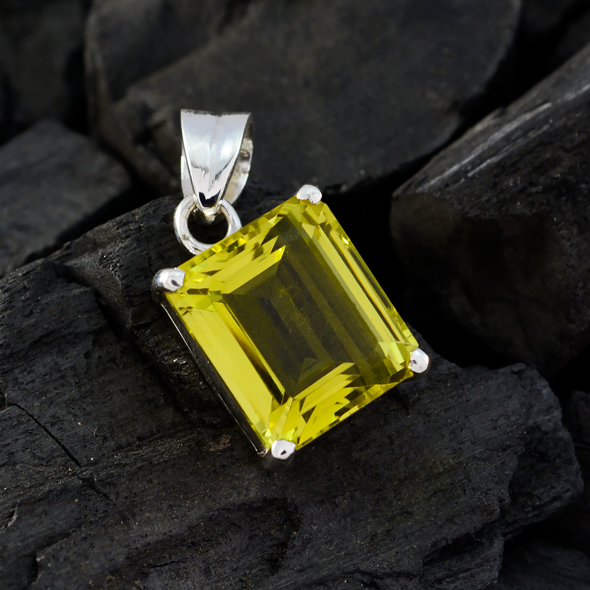 Lemon Quartz Slim Spanish Sterling Silver Solitaire Nova Modern Yellow Pendant Jewellery