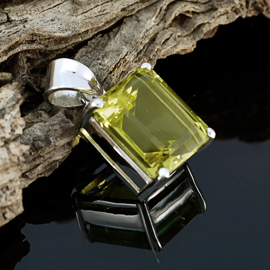 Lemon Quartz Slim Spanish Sterling Silver Solitaire Nova Modern Yellow Pendant Jewellery