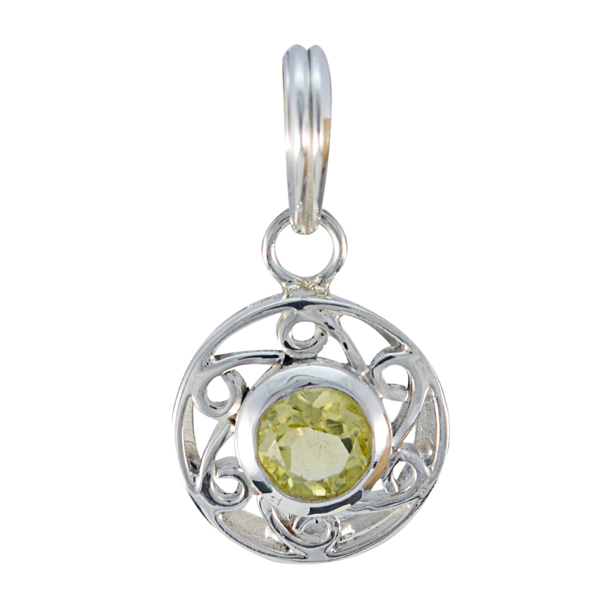 Lemon Quartz Tiny German Sterling Silver Solitaire Yellow Pendant