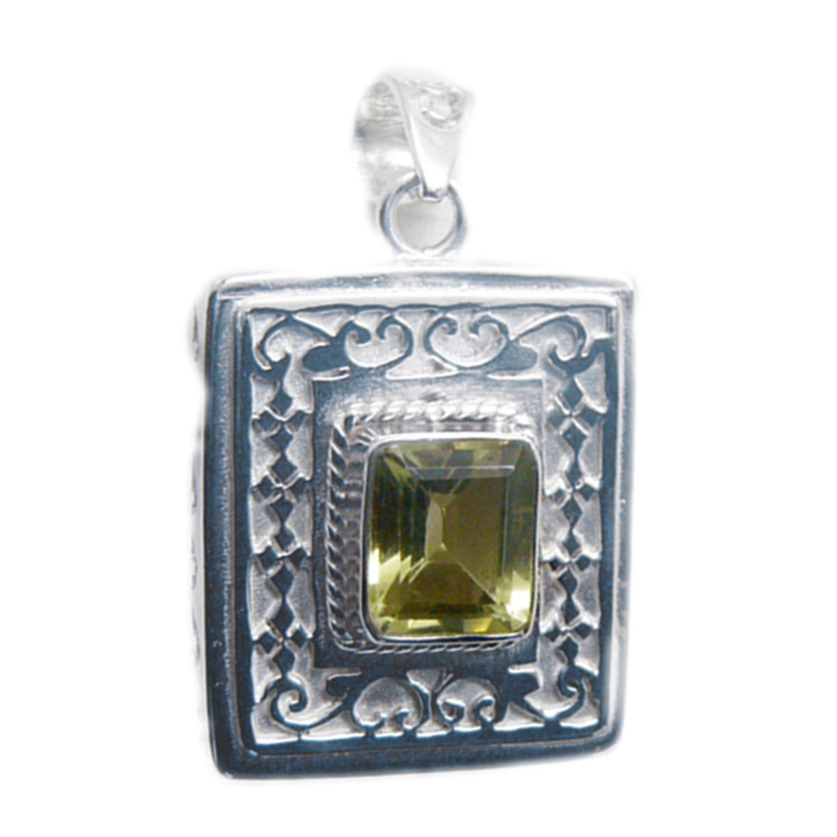 Lemon Quartz Edgy Spanish 92.5 Silver Solitaire Yellow Pendant