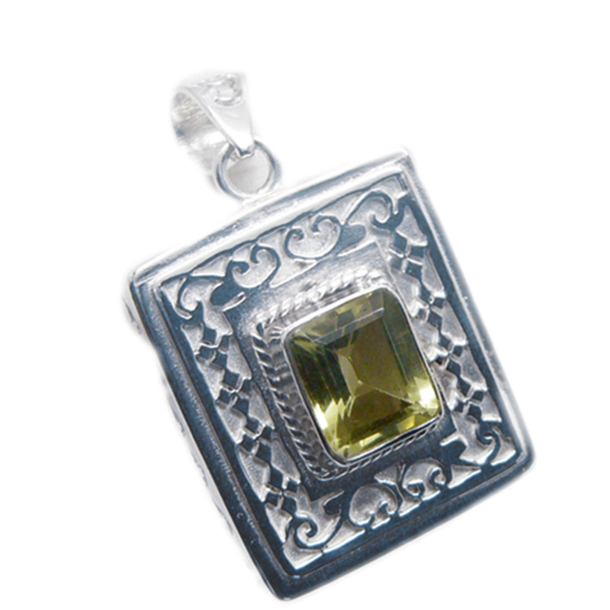 Citronkvarts Edgy Spanska 92.5 Silver Solitaire Kennedy Vintage Gult Hänge Smycken Huvudsaklig produktbild