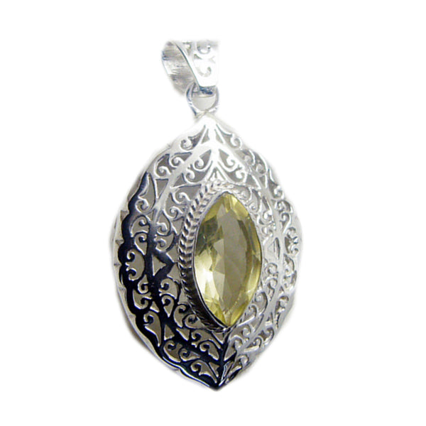 Lemon Quartz Statement Italian 92.5 Silver Solitaire Yellow Pendant