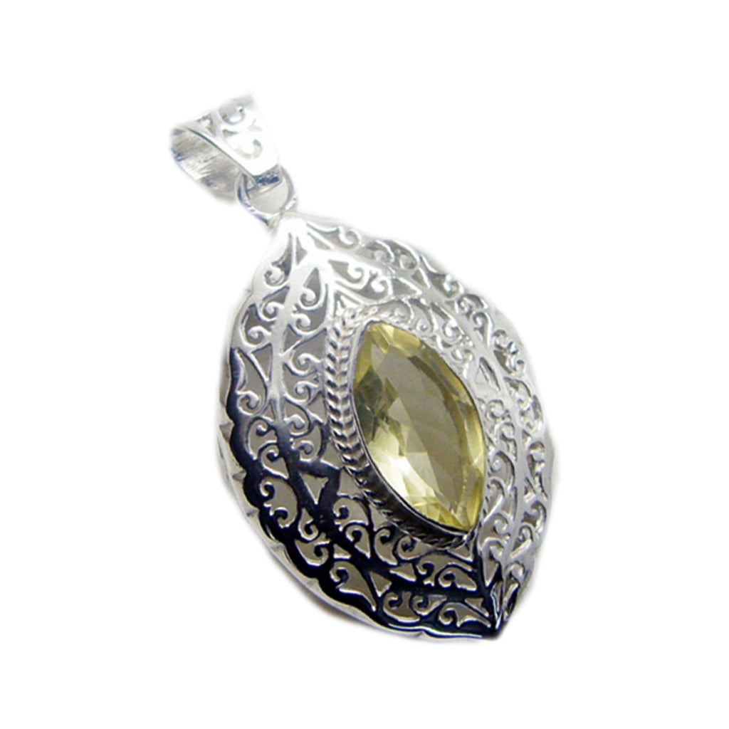 Lemon Quartz Statement Italian 92.5 Silver Solitaire Tereza Art-Deco Yellow Pendant Jewellery