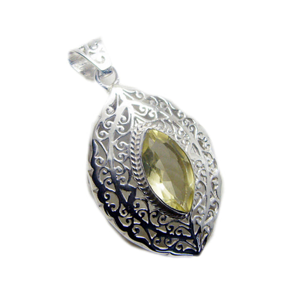 Lemon Quartz Statement Italian 92.5 Silver Solitaire Tereza Art-Deco Yellow Pendant Jewellery