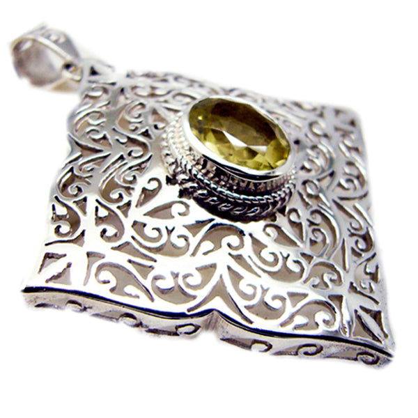 Lemon Quartz Chunky Italian 92.5 Silver Solitaire Yellow Pendant