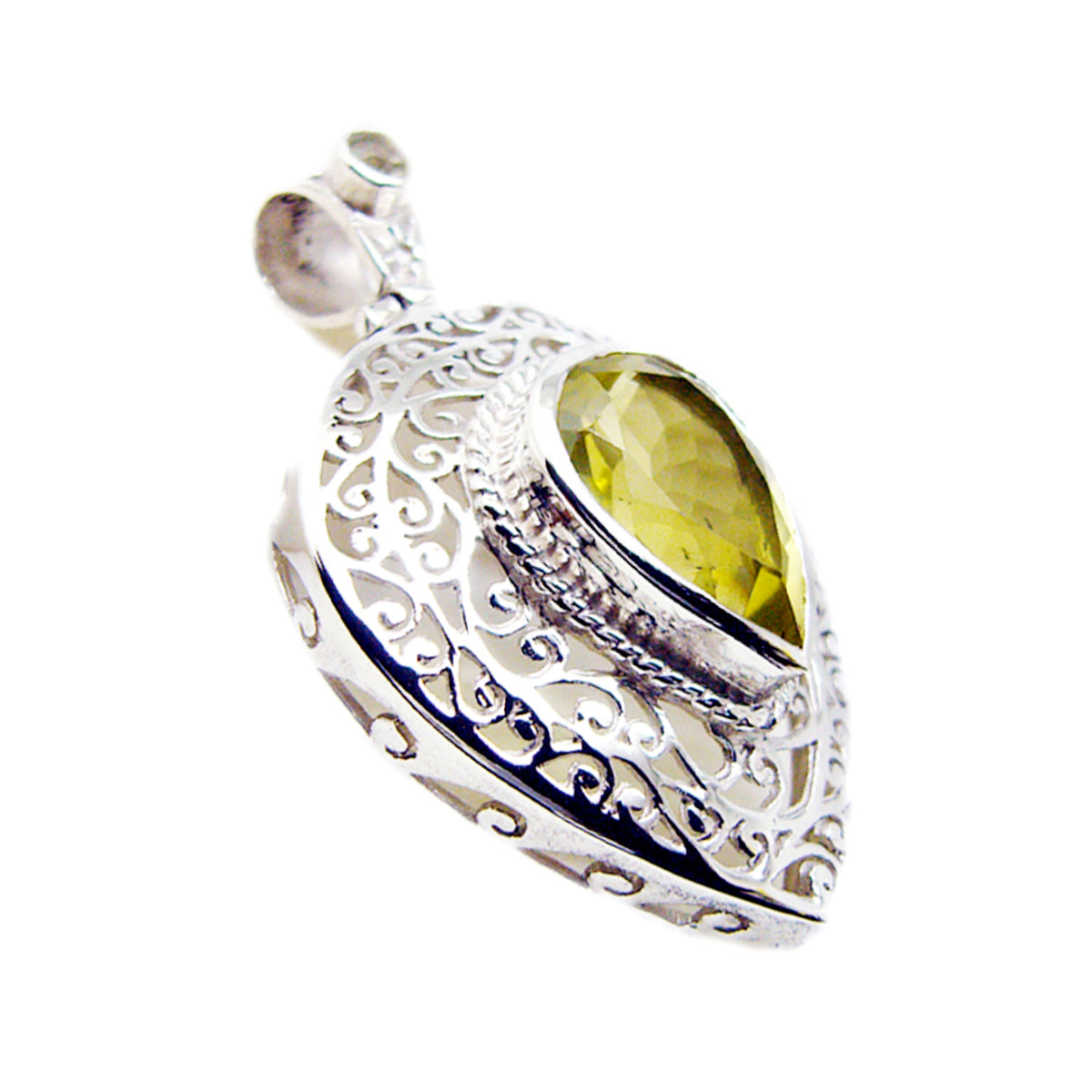 Lemon Quartz Statement Italian 92.5 Silver Solitaire Yellow Pendant