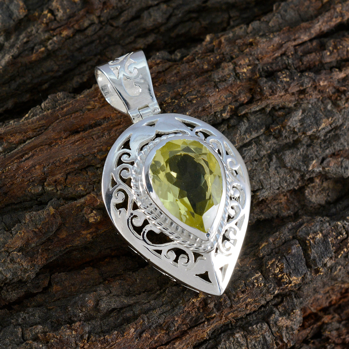 Lemon Quartz Statement French Sterling Silver Solitaire Carolina Vintage Yellow Pendant Jewellery