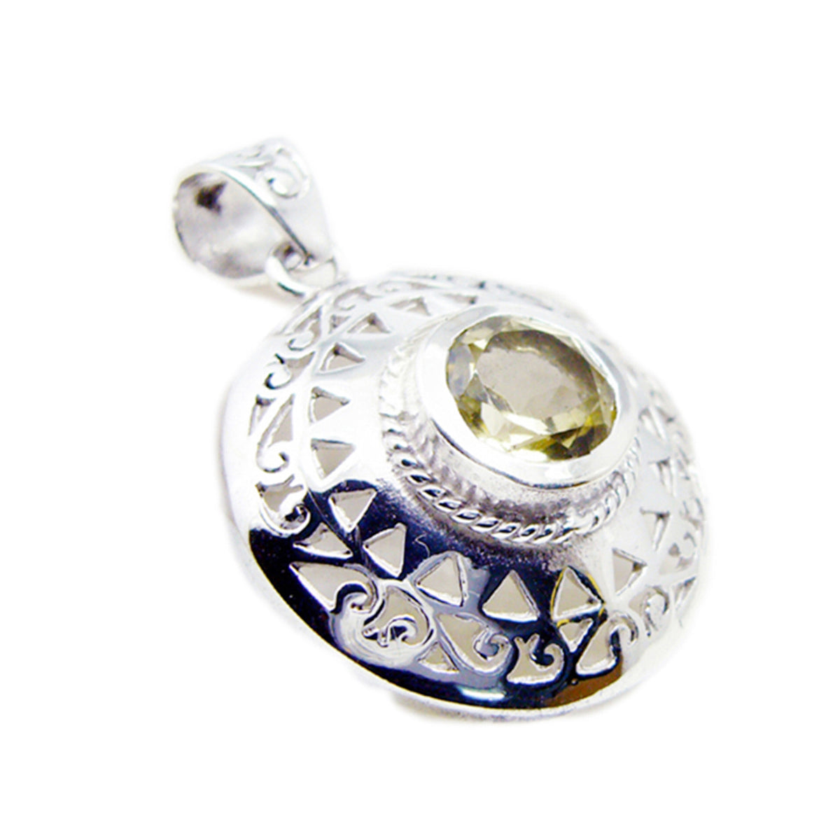 Lemon Quartz Essential German 925 Silver Solitaire Yellow Pendant メイン画像