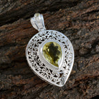 Lemon Quartz Statement French Sterling Silver Solitaire Alice Filigree Yellow Pendant Jewellery