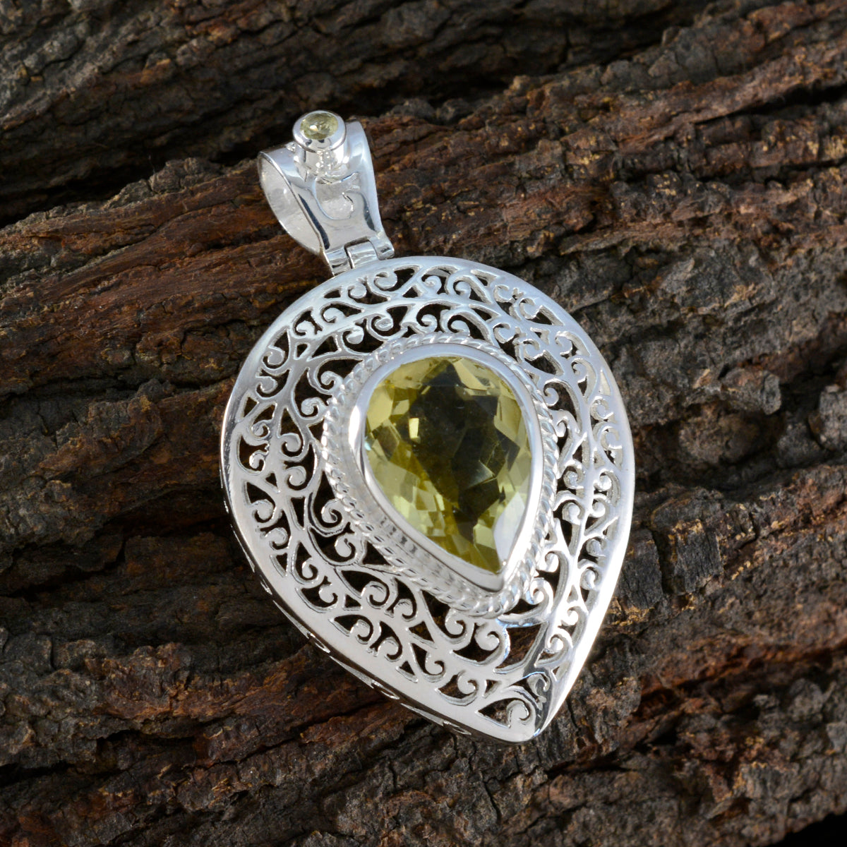 Lemon Quartz Statement French Sterling Silver Solitaire Alice Filigree Yellow Pendant Jewellery