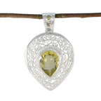 Lemon Quartz Statement French Sterling Silver Solitaire Yellow Pendant
