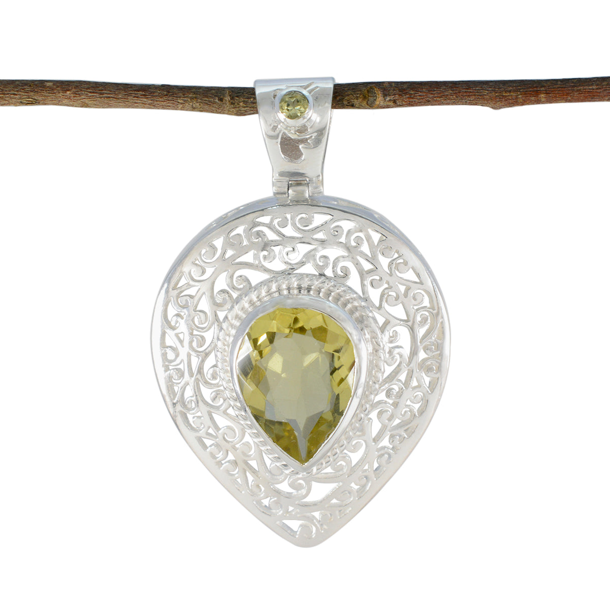 Lemon Quartz Statement French Sterling Silver Solitaire Yellow Pendant