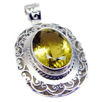 Lemon Quartz Chunky German Sterling Silver Solitaire Yellow Pendant