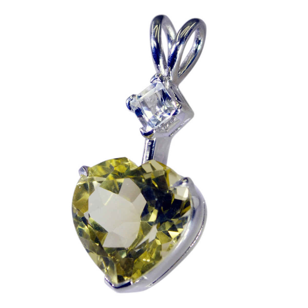 Lemon Quartz Delicate American Sterling Silver Toi et Moi Yellow Pendant Imagen principal del producto