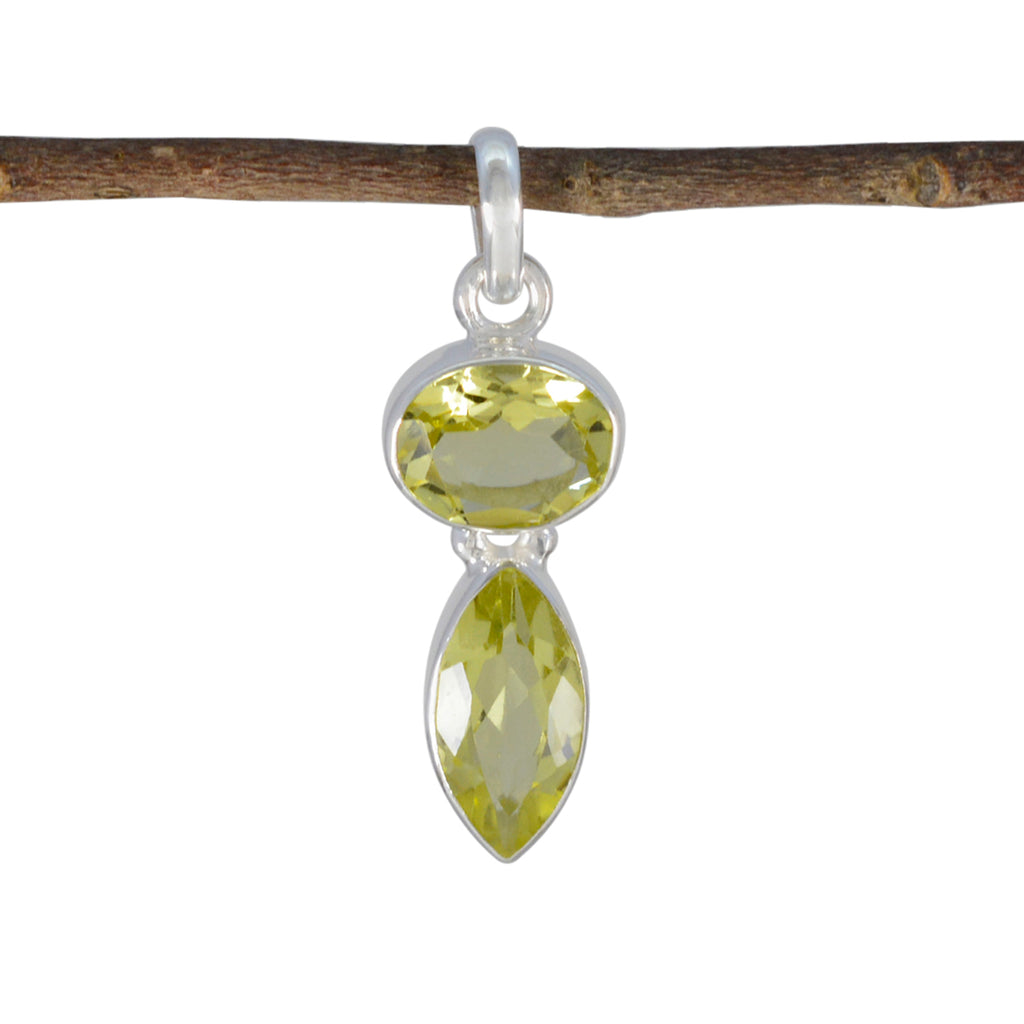 Lemon Quartz Whisper-thin Moroccan 925 Silver Toi et Moi Yellow Pendant