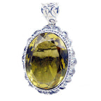 Lemon Quartz Chunky Turkish Sterling Silver Solitaire Yellow Pendant