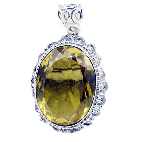 Lemon Quartz Chunky Turkish Sterling Silver Solitaire Yellow Pendant
