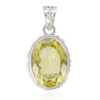 Lemon Quartz Chunky Turkish 925 Silver Solitaire Yellow Pendant