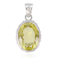 Lemon Quartz Chunky Turkish 925 Silver Solitaire Yellow Pendant