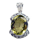 Lemon Quartz Chunky Mexican 92.5 Silver Solitaire Yellow Pendant