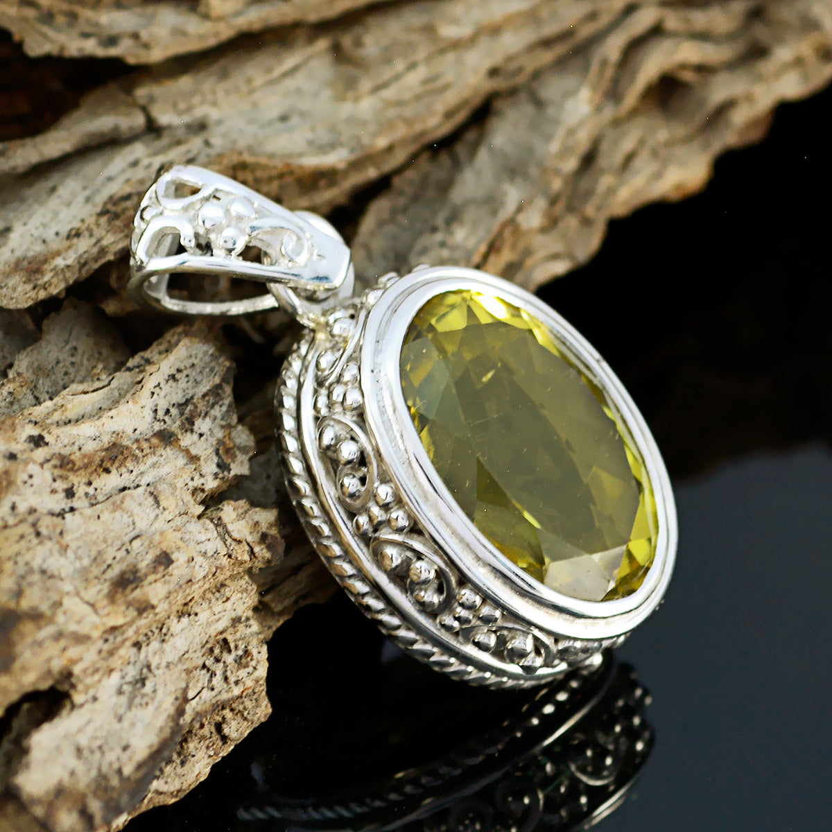 Lemon Quartz Chunky American 92.5 Silver Solitaire Agnes Artisan Yellow Pendant Jewellery