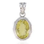 Lemon Quartz Chunky American 92.5 Silver Solitaire Yellow Pendant