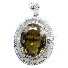 Lemon Quartz Chunky Latin American Silver Solitaire Yellow Pendant