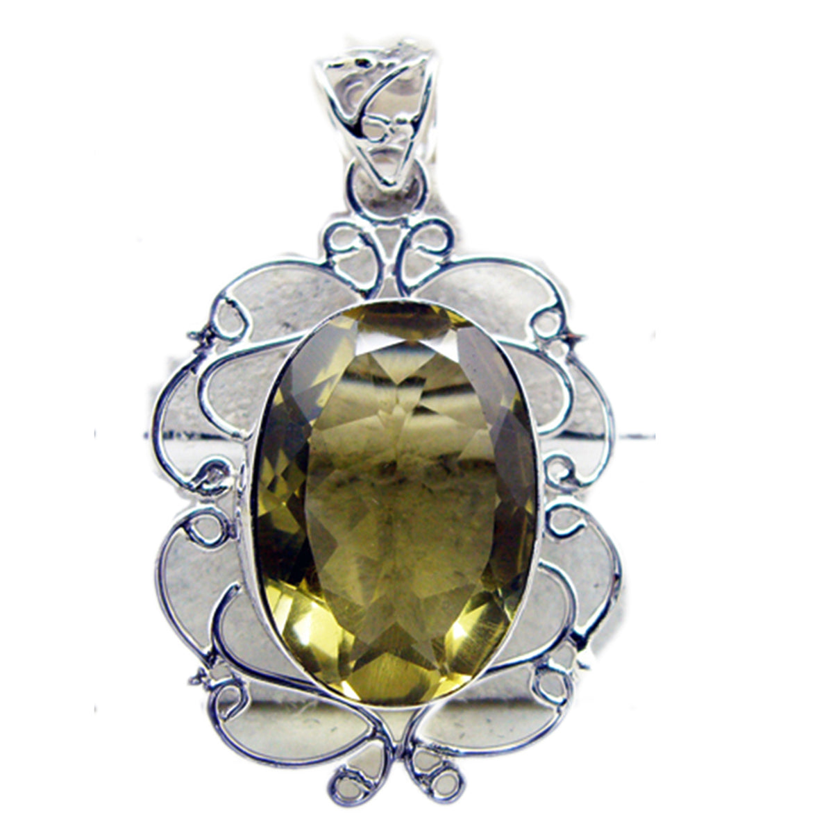 Lemon Quartz Chunky Russian Sterling Silver Solitaire Yellow Pendant