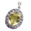 Lemon Quartz Chunky Russian 925 Silver Solitaire Yellow Pendant