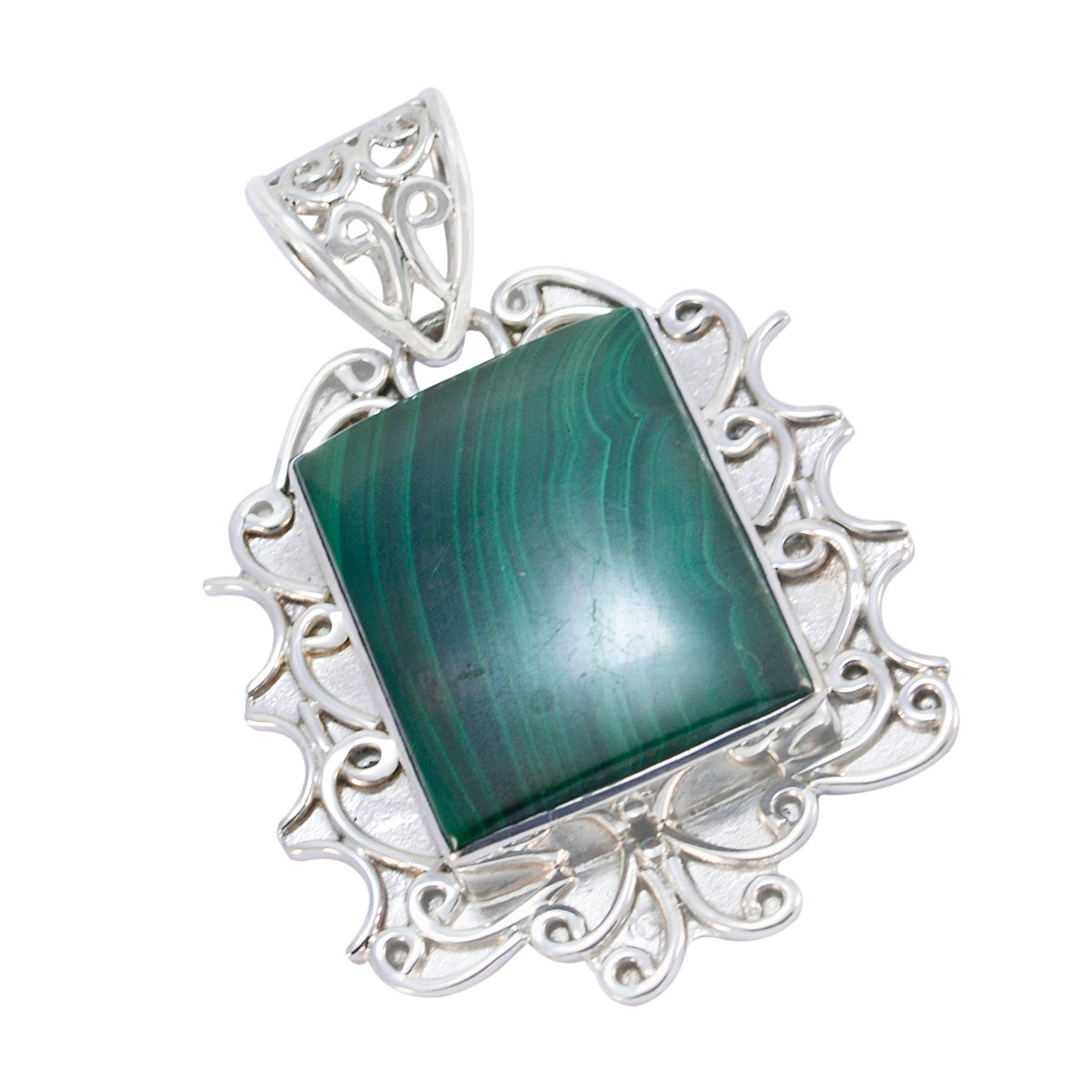 Colgante solitario Julia de plata 92,5 con malaquita, color verde, estilo cuerda y alambre Imagen principal del producto