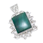 Malachite Statement American 92.5 Silver Solitaire Julia Rope-Wire Green Pendant Jewellery