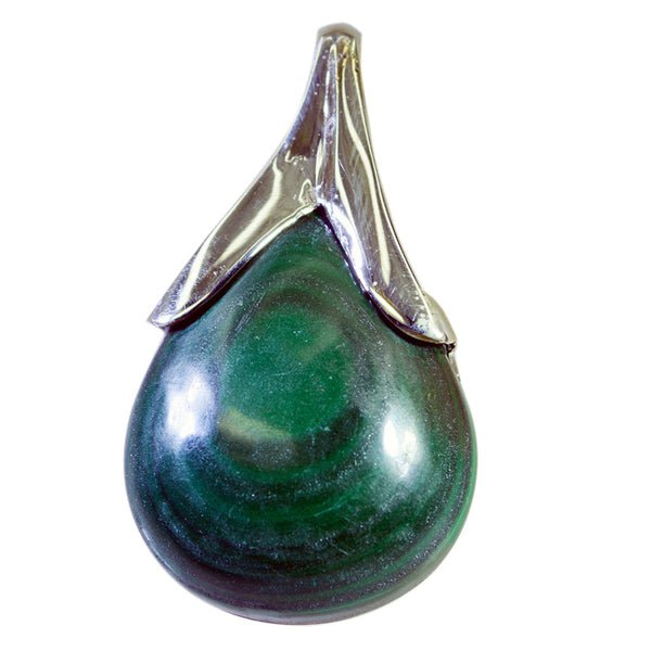 Malachite Mid-weight Moroccan Silver Solitaire Green Pendant