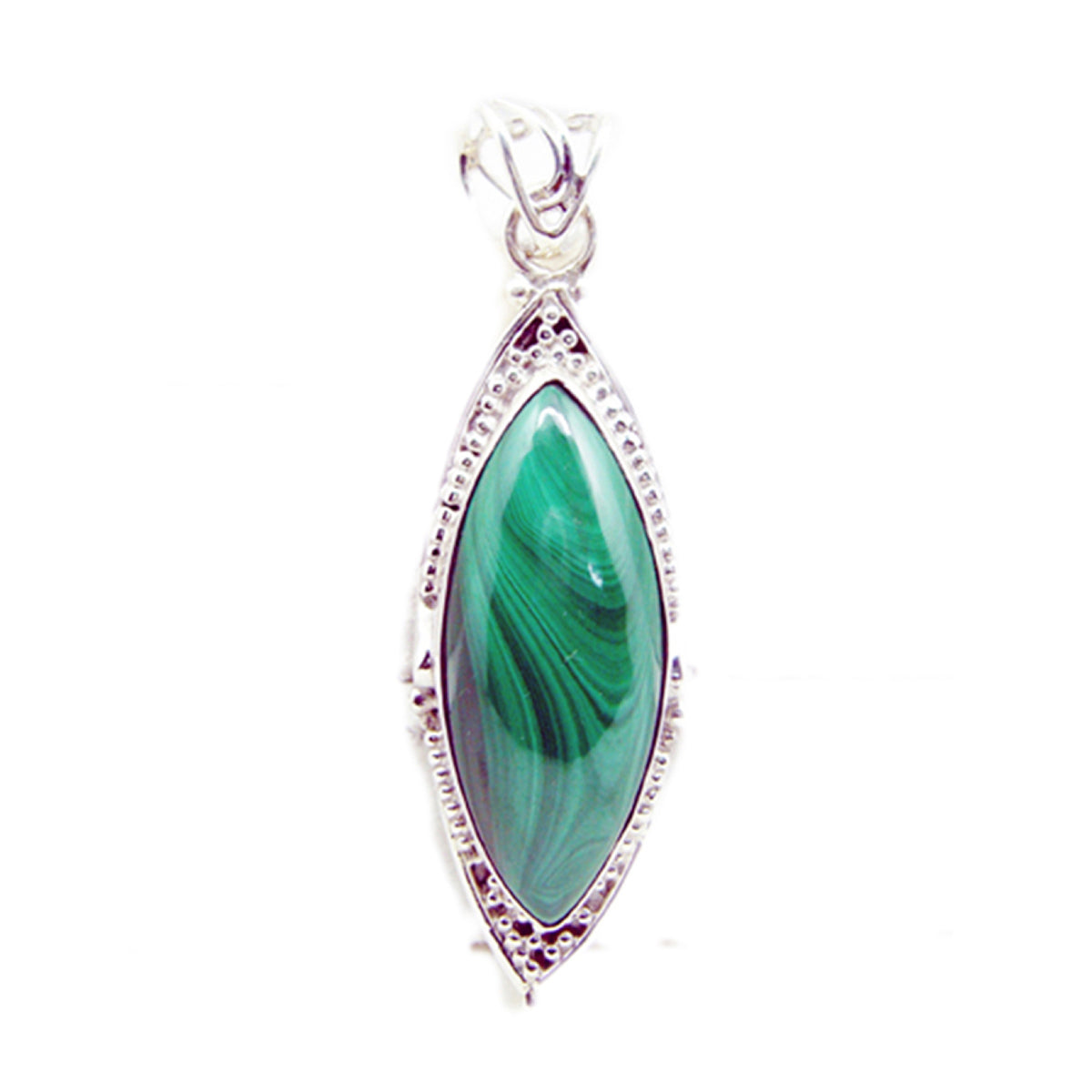 Malachite Edgy Latin American 925 Silver Solitaire Green Pendant